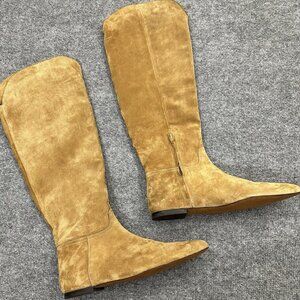 Polo Ralph Lauren Suede Knee High Flat Boots Women Size 8 Camel Brown